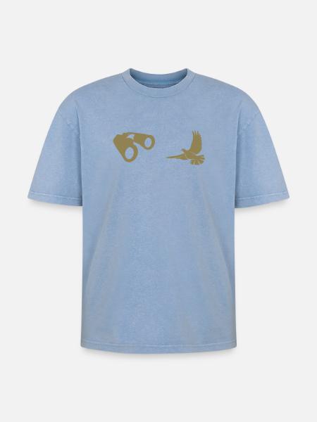 Minimalist Bird Watching Silhouette - Oversized Unisex Premium Acid-Washed T-Shirt - acid washed blue