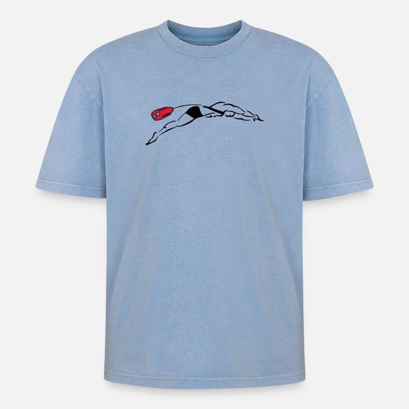 Rettungsschwimmer Tauch - Oversized Unisex Premium Acid-Washed T-Shirt - Blau Acid Wash