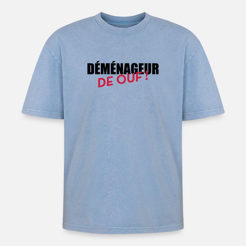 frachtführer / möbelpacker / mover / bewegen - Oversized Unisex Premium Acid-Washed T-Shirt - Blau Acid Wash