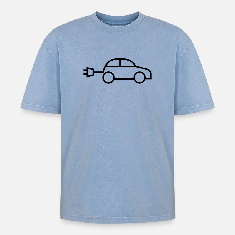 Elektroauto e-auto electric car - Oversized Unisex Premium Acid-Washed T-Shirt - Blau Acid Wash