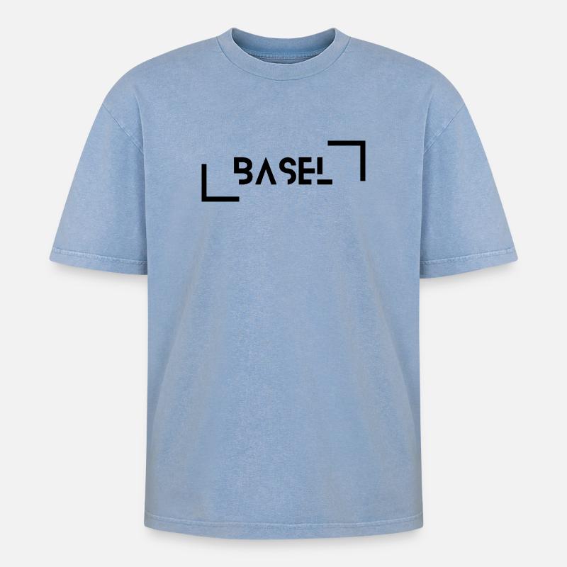 Basel schwarz - Oversized Unisex Premium Acid-Washed T-Shirt - Blau Acid Wash