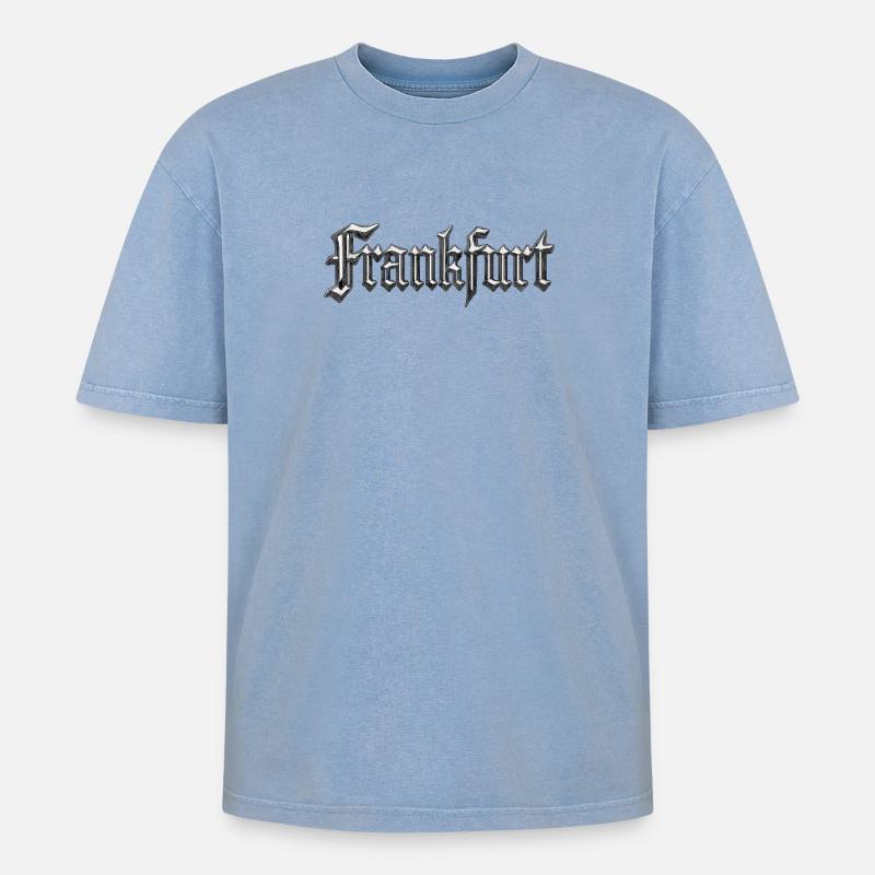 Frankfurt Gothic Chrome - Oversized Unisex Premium Acid-Washed T-Shirt - Blau Acid Wash
