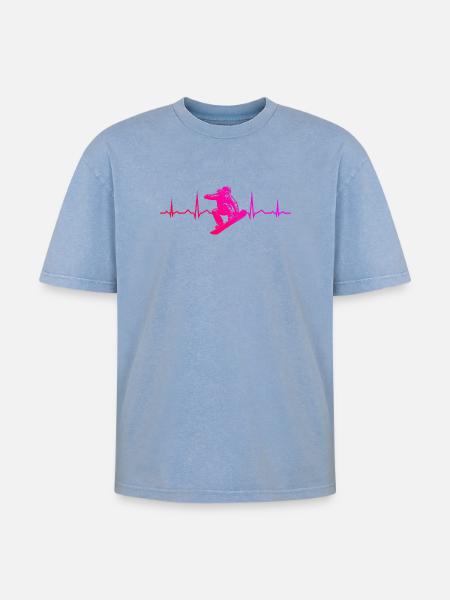 Klare Snowboard Botschaft - Oversized Unisex Premium Acid-Washed T-Shirt - Blau Acid Wash