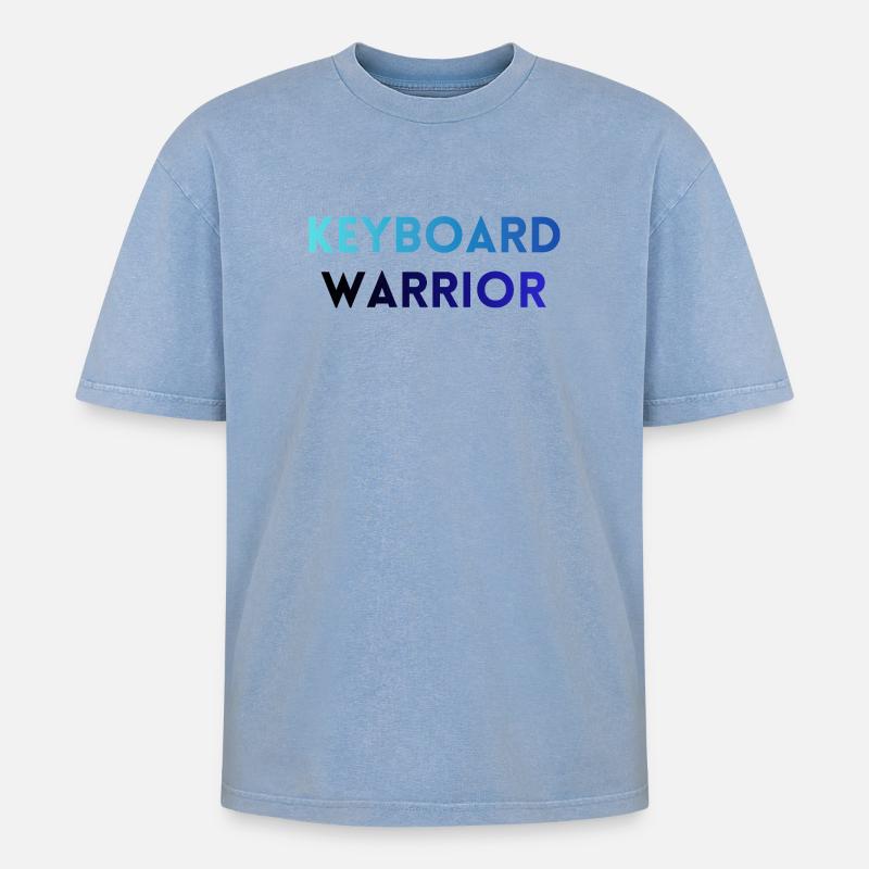 Gamer-/Programmierer-T-Shirt – Keyboard Warrior - Oversized Unisex Premium Acid-Washed T-Shirt - Blau Acid Wash