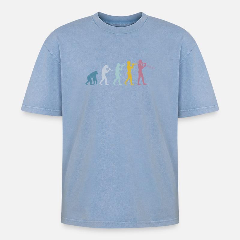 Évolution du trombone - T-shirt Premium unisexe oversize acid-washed - bleu délavé acide