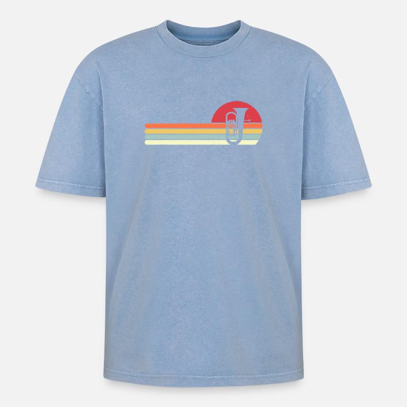 Rainbow Brass Sunset - Oversized Unisex Premium Acid-Washed T-Shirt - acid washed blue