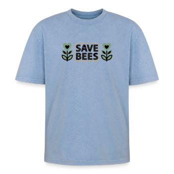 Save Bees Bees Flowers Conservation Beekeeper - Oversized Unisex Premium Acid-Washed T-Shirt - acid washed blue - Front - AI Model Female 172 dark (172cm) & AI Model Male 185 dark (185cm)