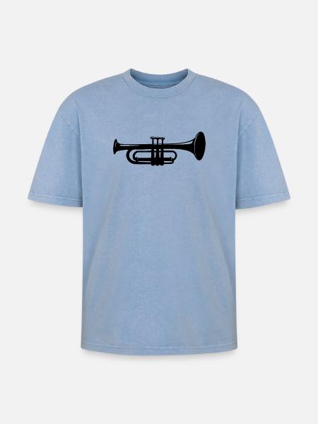 Trompete - Oversized Unisex Premium Acid-Washed T-Shirt - Blau Acid Wash