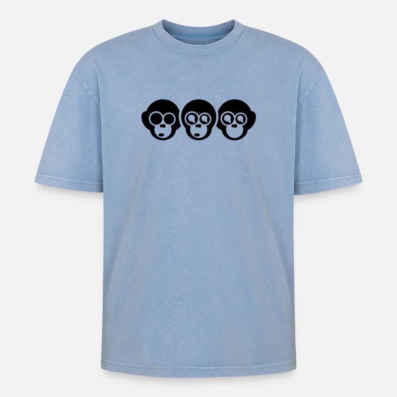 die drei affen - Oversized Unisex Premium Acid-Washed T-Shirt - Blau Acid Wash