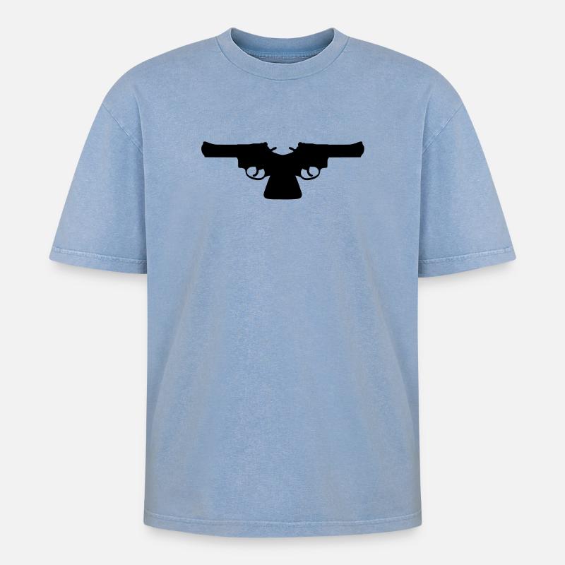 Pistolen - Oversized Unisex Premium Acid-Washed T-Shirt - Blau Acid Wash