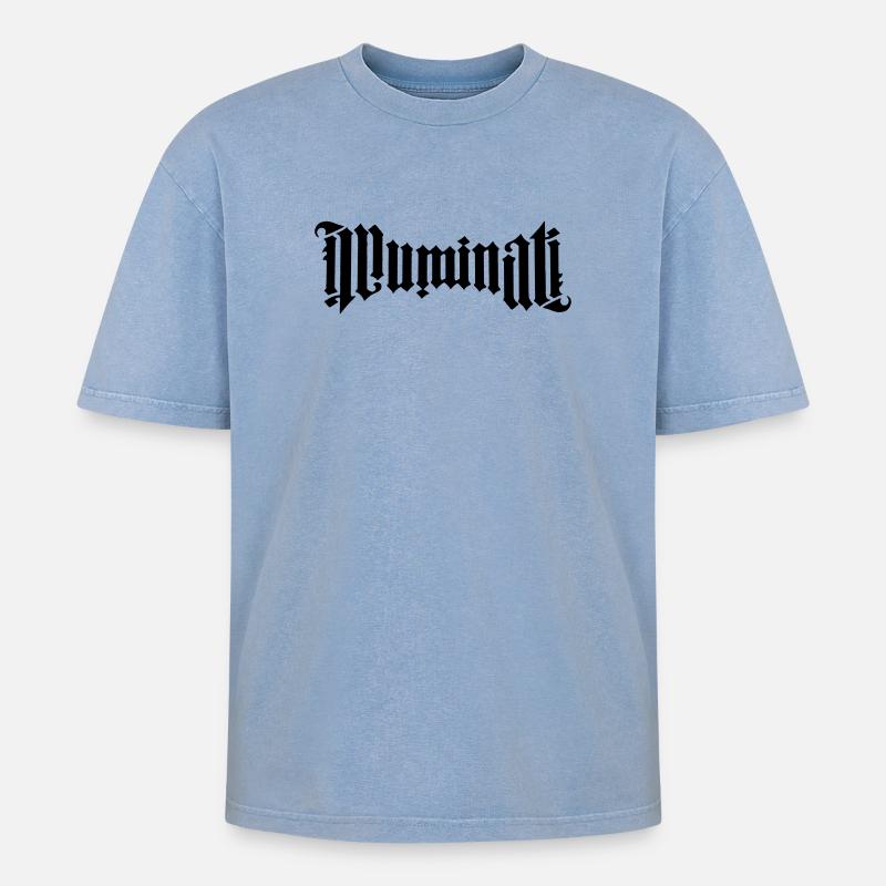 Illuminati Calligraphy - Oversized Unisex Premium Acid-Washed T-Shirt - acid washed blue
