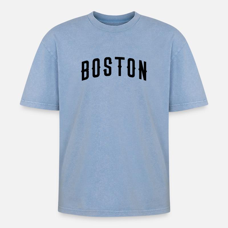 Boston - Oversized Unisex Premium Acid-Washed T-Shirt - Blau Acid Wash
