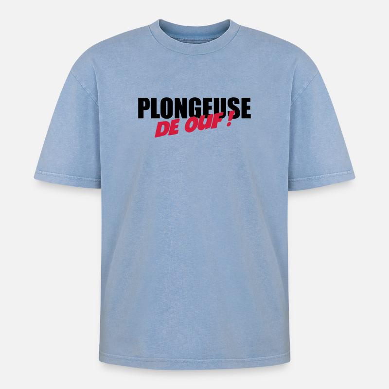 Plongeuse de ouf ! - T-shirt Premium unisexe oversize acid-washed - bleu délavé acide