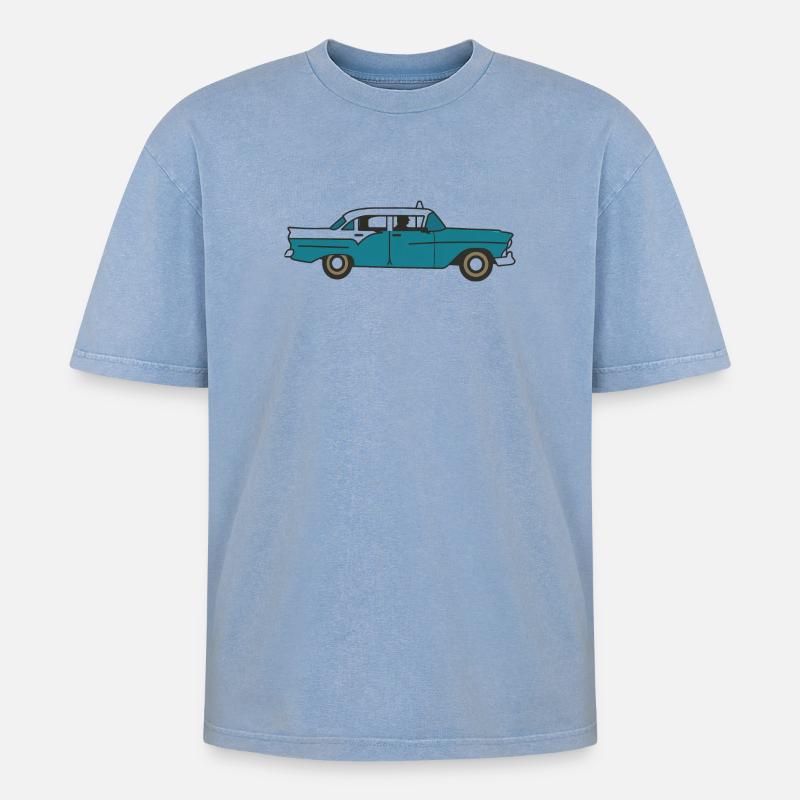 Kubanisches Oldtimer-Auto - Oversized Unisex Premium Acid-Washed T-Shirt - Blau Acid Wash