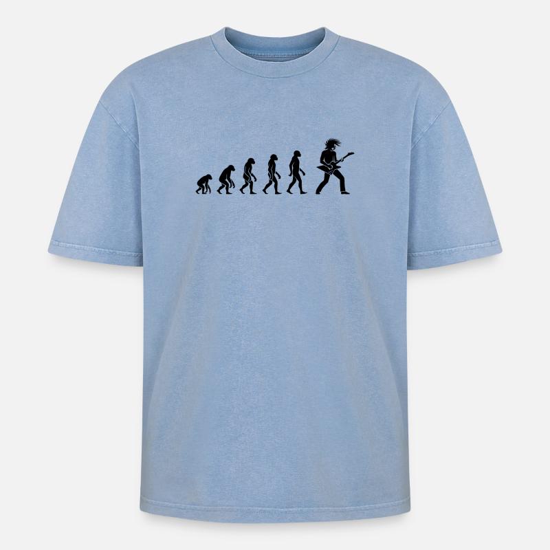 Evolution Rock 'n' Roll Gitarrist Design - Oversized Unisex Premium Acid-Washed T-Shirt - Blau Acid Wash