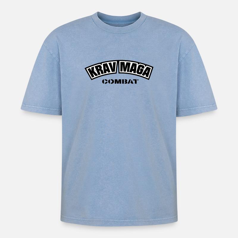 KravMaga Combat - Oversized Unisex Premium Acid-Washed T-Shirt - Blau Acid Wash