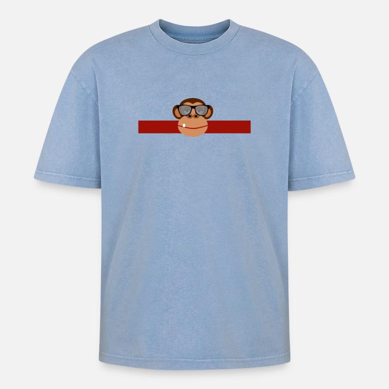 BRILL - AFFE - Oversized Unisex Premium Acid-Washed T-Shirt - Blau Acid Wash