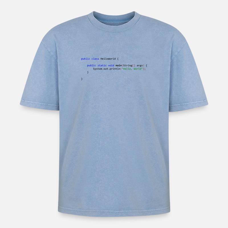 Hello World in Java - Oversized Unisex Premium Acid-Washed T-Shirt - Blau Acid Wash