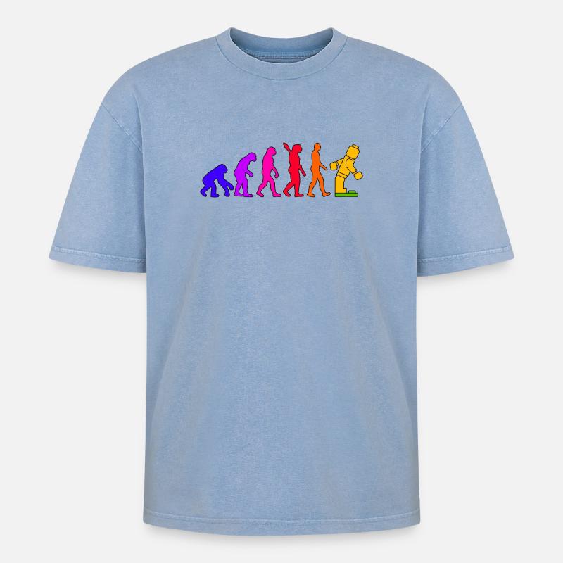 Klemmbaustein Evolution Menschheit Noppenbaustein - Oversized Unisex Premium Acid-Washed T-Shirt - Blau Acid Wash