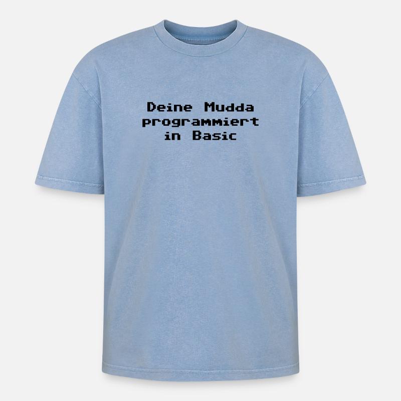 Deine Mudda programmiert in Basic - Oversized Unisex Premium Acid-Washed T-Shirt - Blau Acid Wash