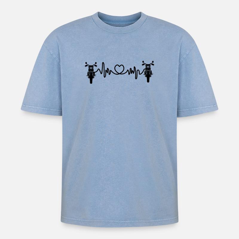 Motorische Frontansicht Cardio-Herzfrequenz 2 - Oversized Unisex Premium Acid-Washed T-Shirt - Blau Acid Wash