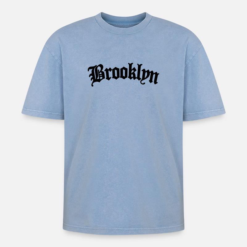 brooklyn - Oversized Unisex Premium Acid-Washed T-Shirt - Blau Acid Wash