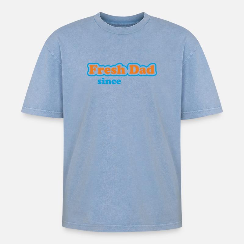 Fresh Dad Since – Buntes Statement - Oversized Unisex Premium Acid-Washed T-Shirt - Blau Acid Wash