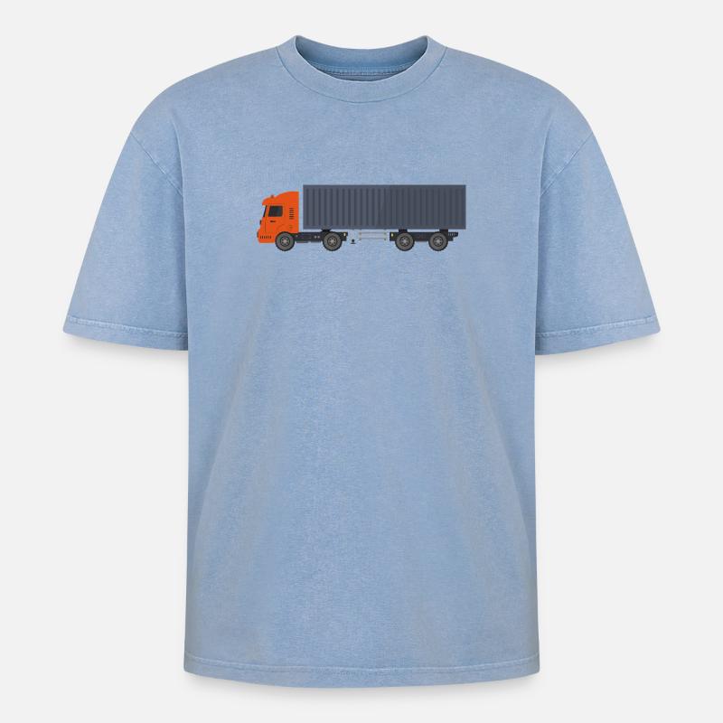 Container-LKW - Oversized Unisex Premium Acid-Washed T-Shirt - Blau Acid Wash