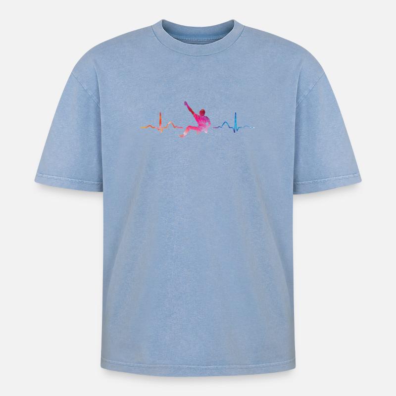 Boulderer Herzschlag Boulder Bouldern - Oversized Unisex Premium Acid-Washed T-Shirt - Blau Acid Wash