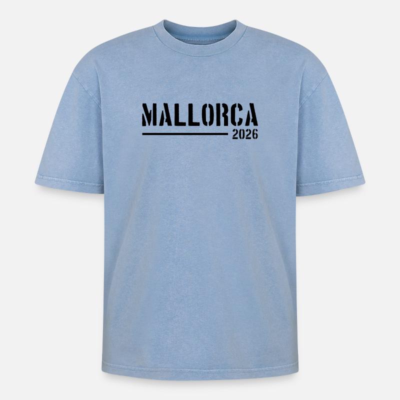 Mallorca 2026 Urlaub - Oversized Unisex Premium Acid-Washed T-Shirt - Blau Acid Wash