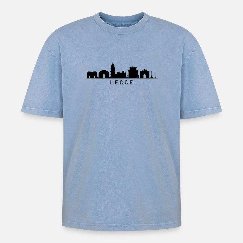 Skyline Lecce - Oversized Unisex Premium Acid-Washed T-Shirt - Blau Acid Wash