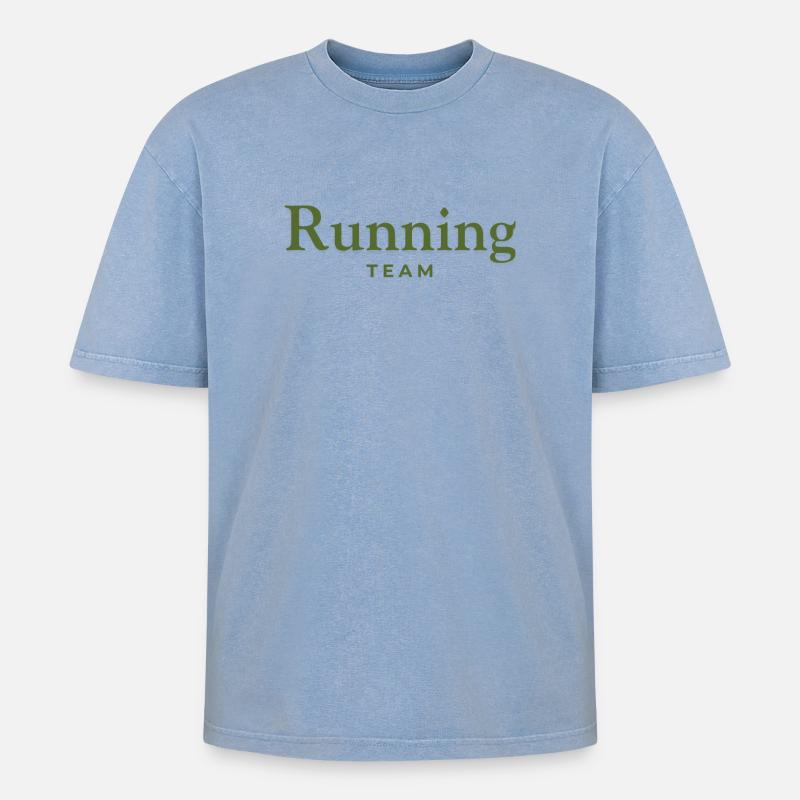 Running Team - Oversized Unisex Premium Acid-Washed T-Shirt - Blau Acid Wash