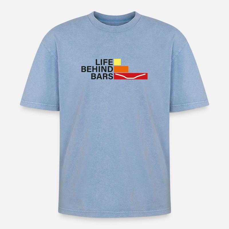 LEBEN HINTER GITTERN Leben hinter Hanteln - Oversized Unisex Premium Acid-Washed T-Shirt - Blau Acid Wash