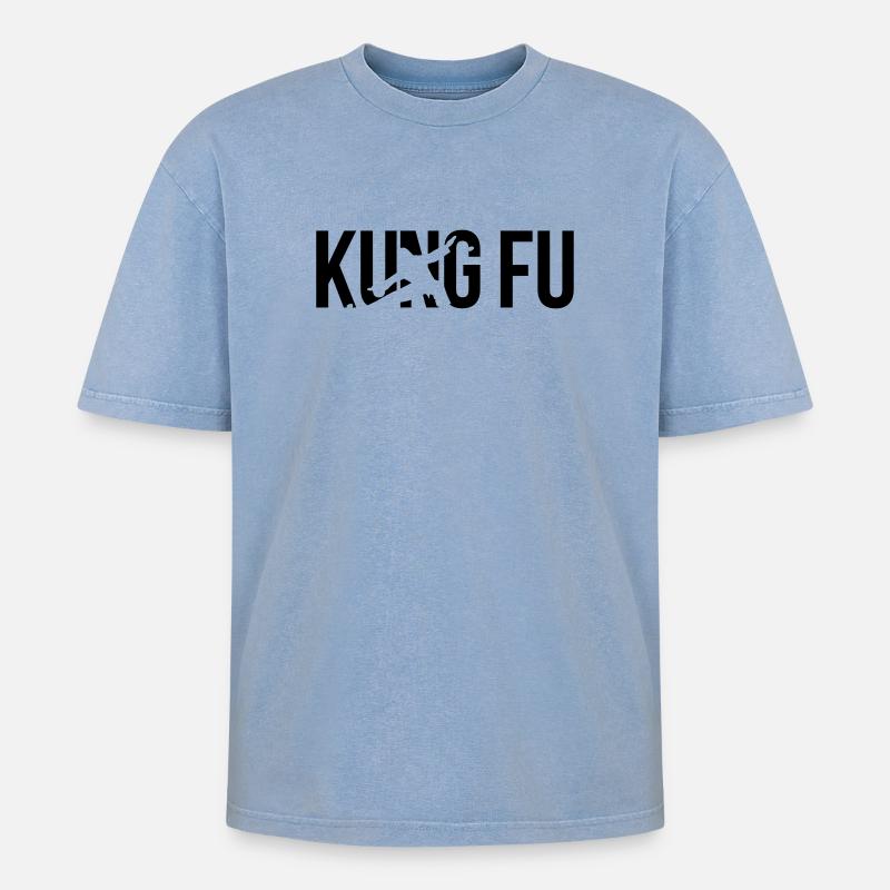 kung fu - Oversized Unisex Premium Acid-Washed T-Shirt - Blau Acid Wash