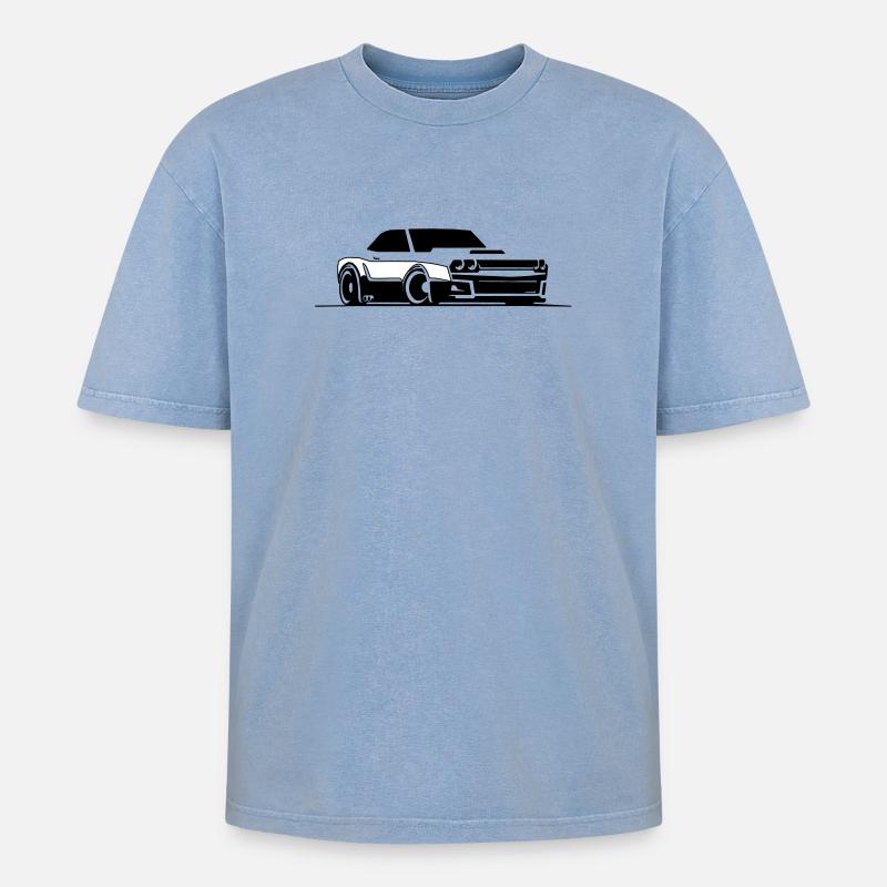 Challenger SRT Hellcat - Oversized Unisex Premium Acid-Washed T-Shirt - Blau Acid Wash