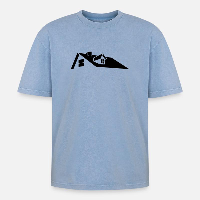 Logo des Dachhauses mit Dachgaube - Oversized Unisex Premium Acid-Washed T-Shirt - Blau Acid Wash