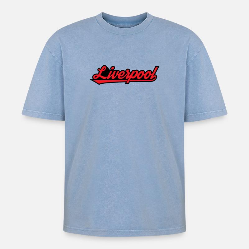 Liverpool Script auf Schwarz - Oversized Unisex Premium Acid-Washed T-Shirt - Blau Acid Wash