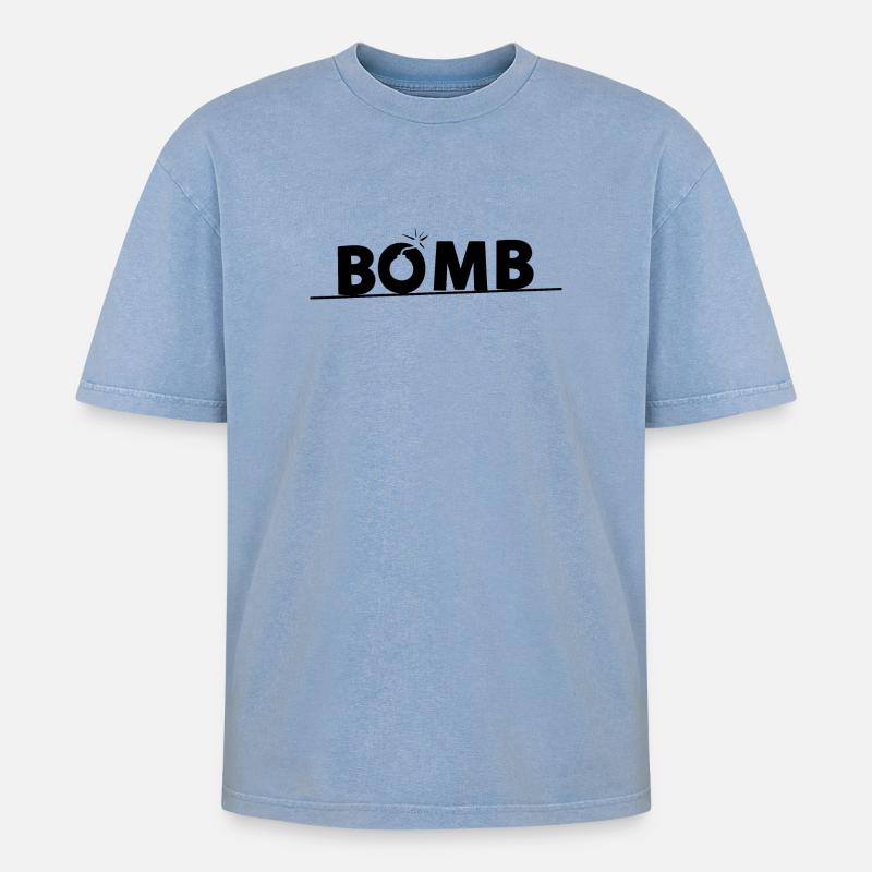 bomb - Oversized Unisex Premium Acid-Washed T-Shirt - Blau Acid Wash