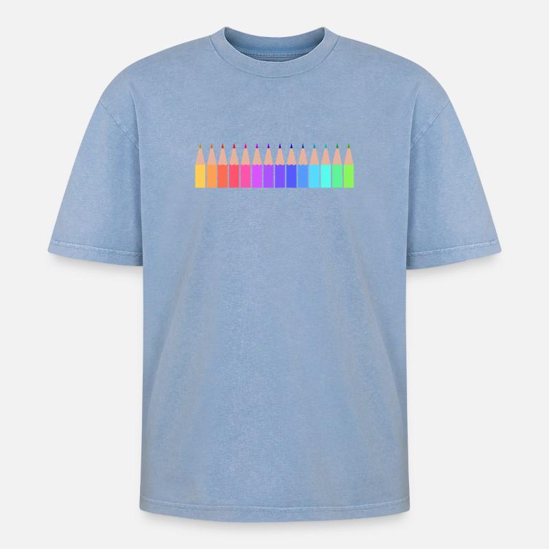 Crayons - Oversized Unisex Premium Acid-Washed T-Shirt - acid washed blue