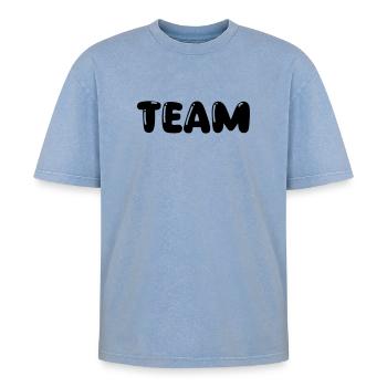 Team - Oversized Unisex Premium Acid-Washed T-Shirt - acid washed blue - Front - AI Model Female 172 dark (172cm) & AI Model Male 185 dark (185cm)