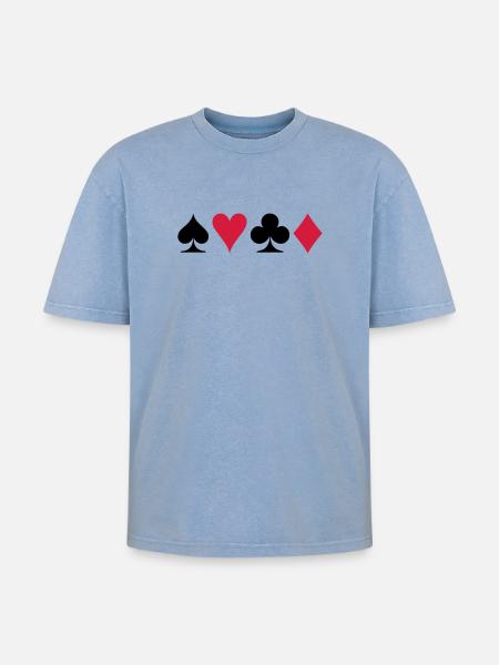Poker (V) - Oversized Unisex Premium Acid-Washed T-Shirt - acid washed blue