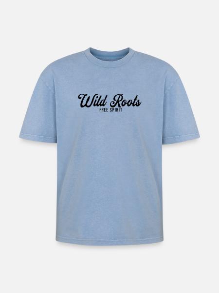 Wild Roots Free Spirit - Oversized Unisex Premium Acid-Washed T-Shirt - Blau Acid Wash