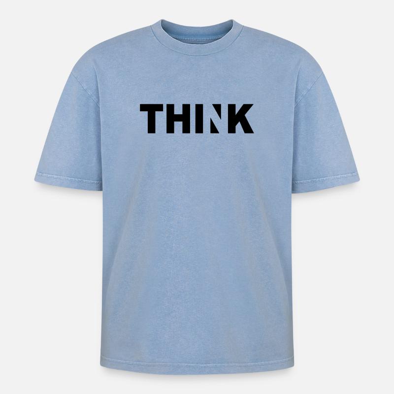 THINK - Oversized Unisex Premium Acid-Washed T-Shirt - Blau Acid Wash