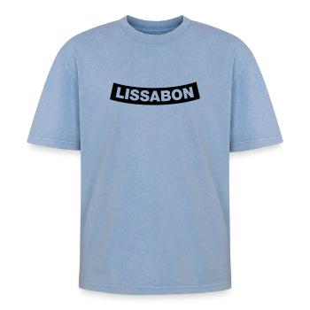Chapitre Lisbonne Élément 1C (JGA MC-Rocker-Style) - T-shirt Premium unisexe oversize acid-washed - bleu délavé acide - Devant - AI Model Female 172 dark (172cm) & AI Model Male 185 dark (185cm)