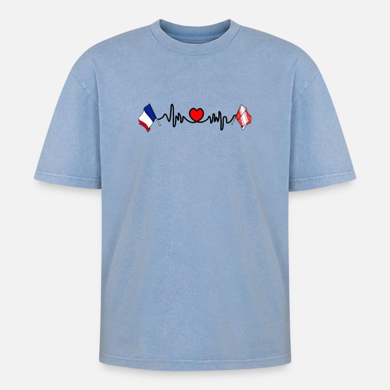 Herzfrequenz von Elsass, Frankreich - Oversized Unisex Premium Acid-Washed T-Shirt - Blau Acid Wash