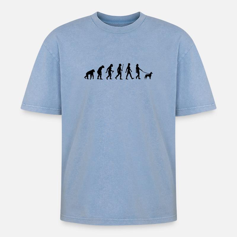 Evolution Kurzhaarcollie Frau - Oversized Unisex Premium Acid-Washed T-Shirt - Blau Acid Wash