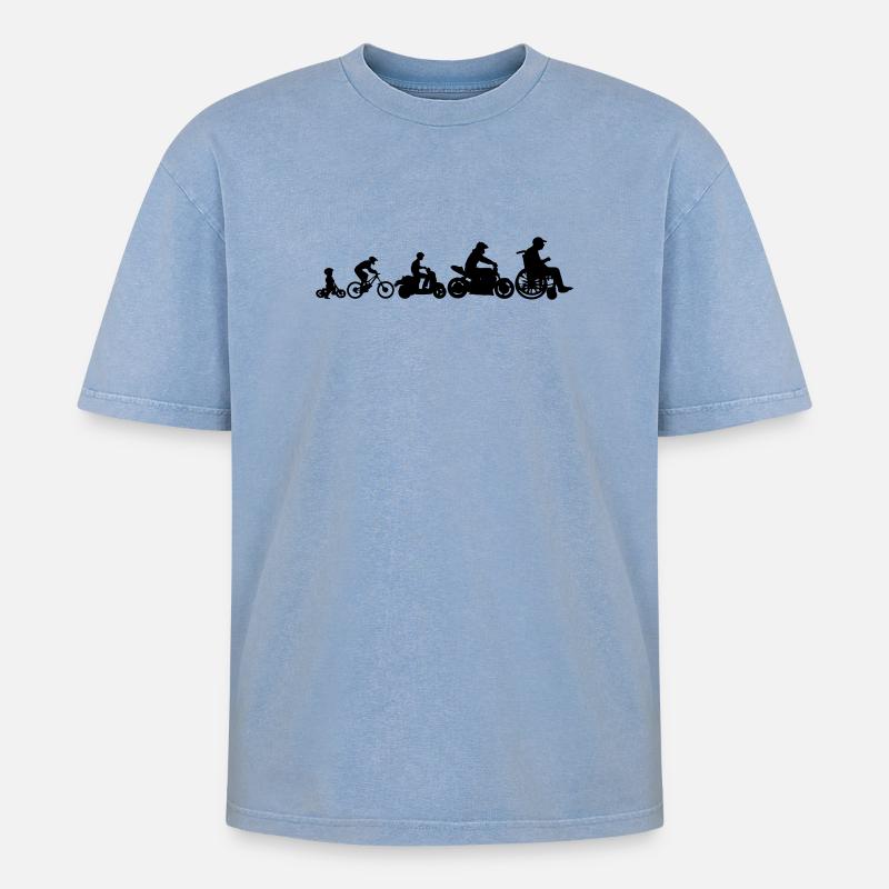 Evolution 2 Laufräder - Oversized Unisex Premium Acid-Washed T-Shirt - Blau Acid Wash