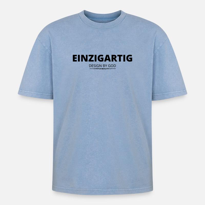 Einzigartig - Oversized Unisex Premium Acid-Washed T-Shirt - Blau Acid Wash