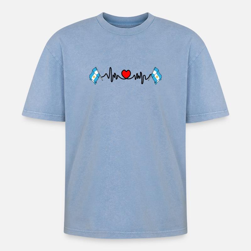 Cardio coeur avec drapeau Argentine - T-shirt Premium unisexe oversize acid-washed - bleu délavé acide