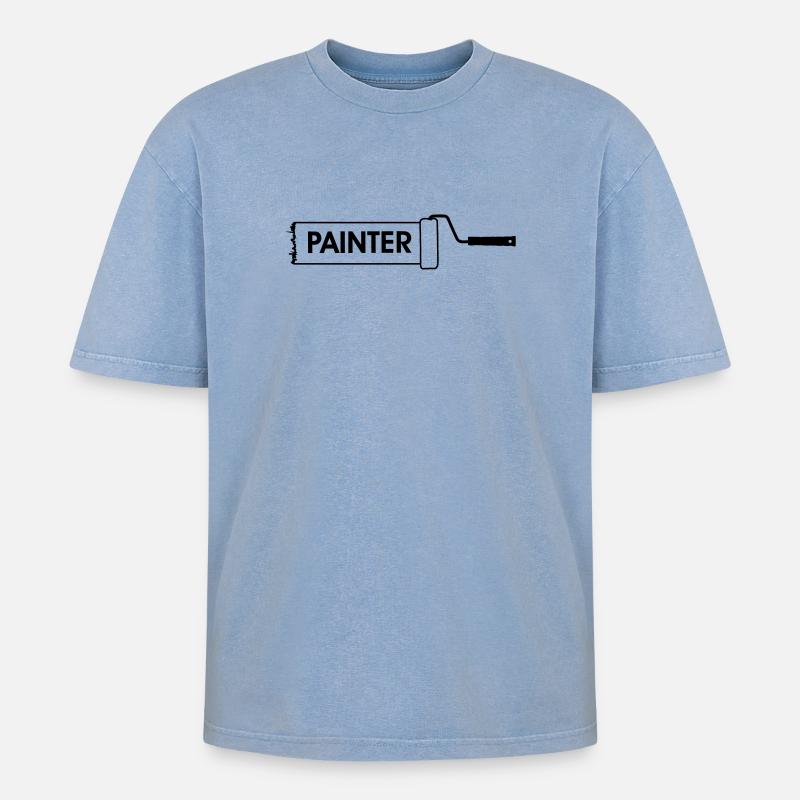 Farbroller transparent mit Text 'PAINTER' - Oversized Unisex Premium Acid-Washed T-Shirt - Blau Acid Wash
